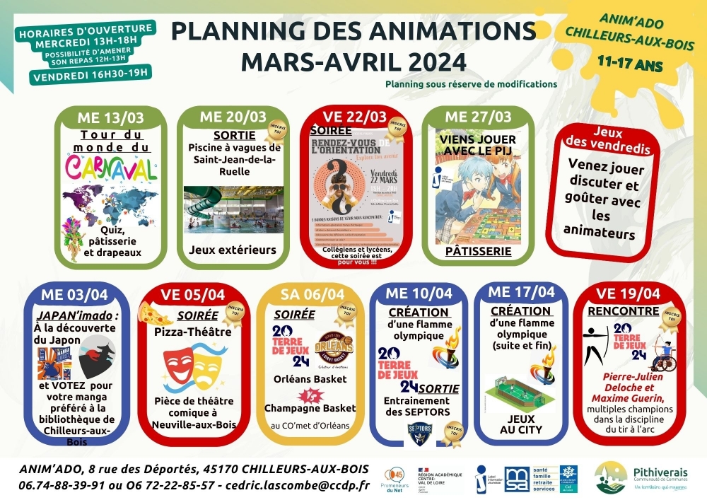 Planning mars/avril 2024 - Commune de Boynes