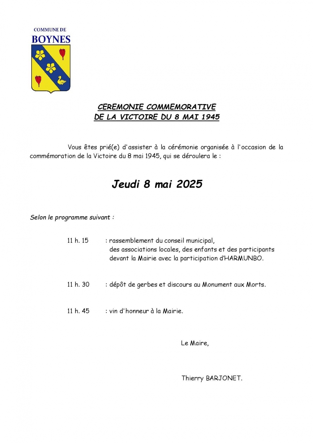 CEREMONIE COMMEMORATIVE - Commune de Boynes