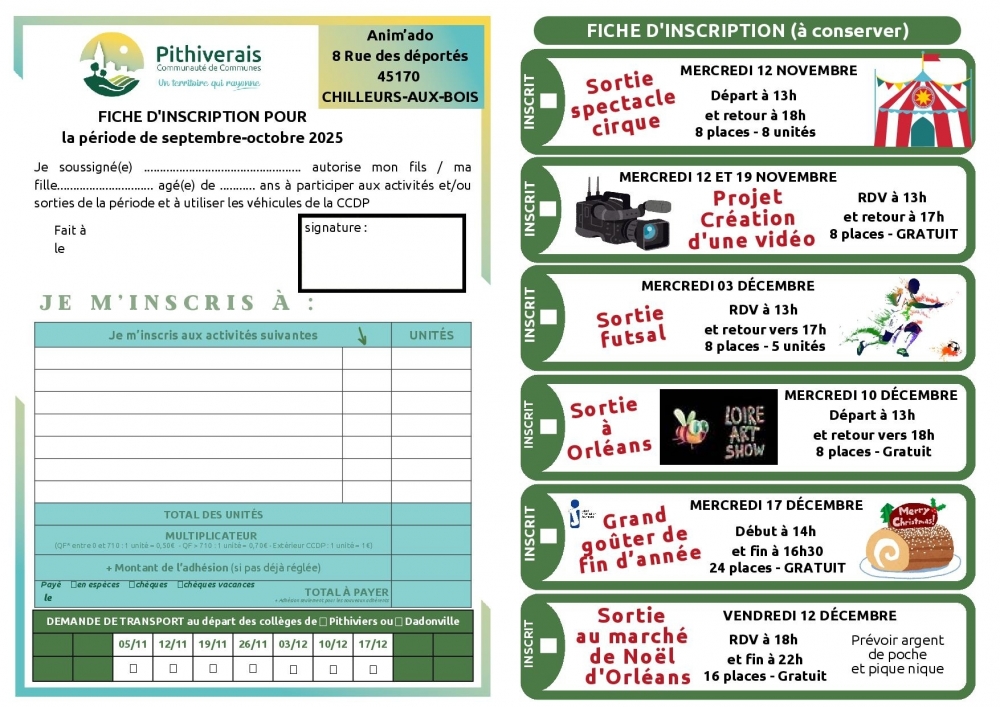 Fiche d'inscription - Commune de Boynes