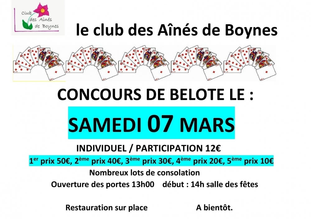 Concours de belote - Commune de Boynes