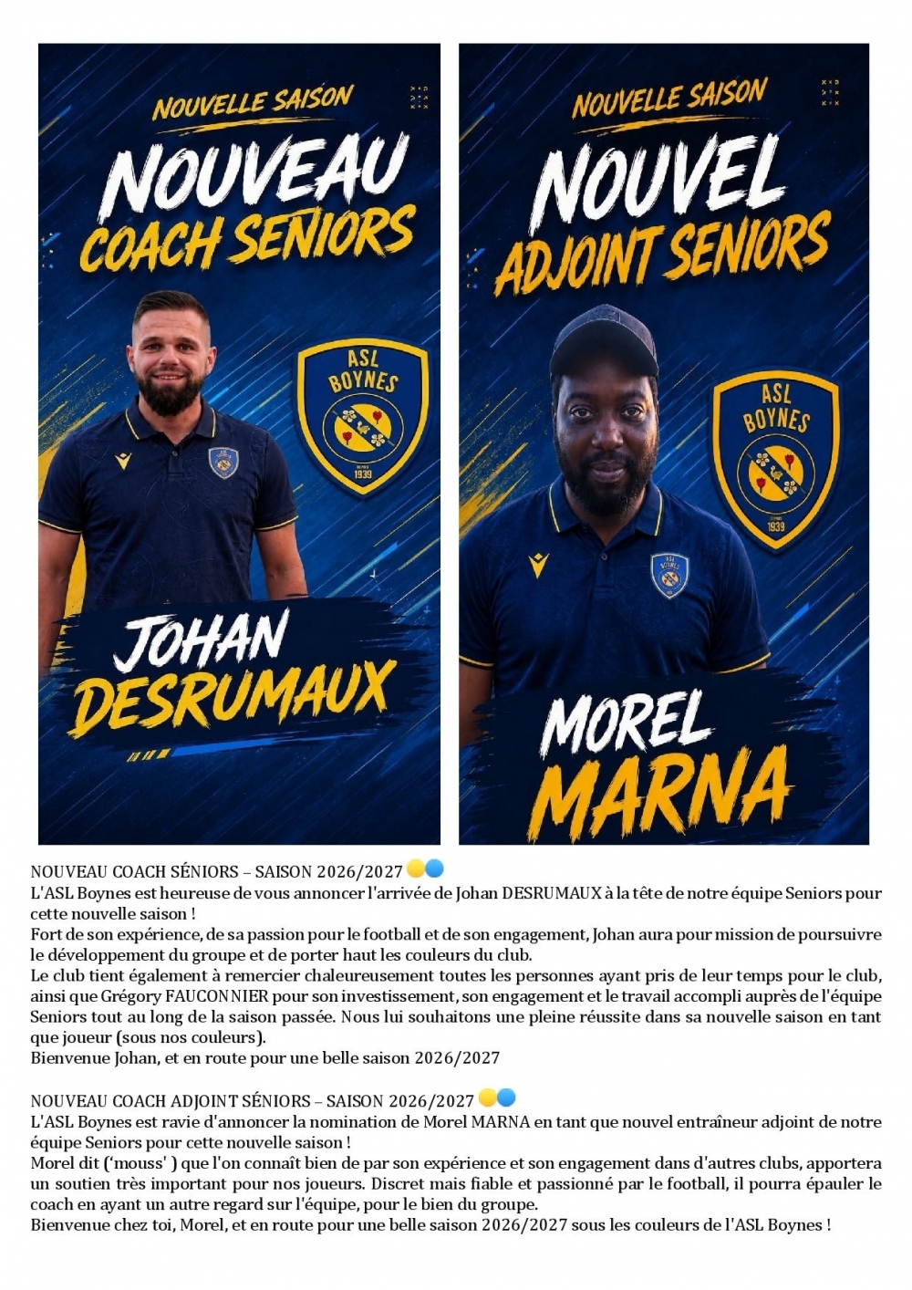 Entraineurs - Commune de Boynes