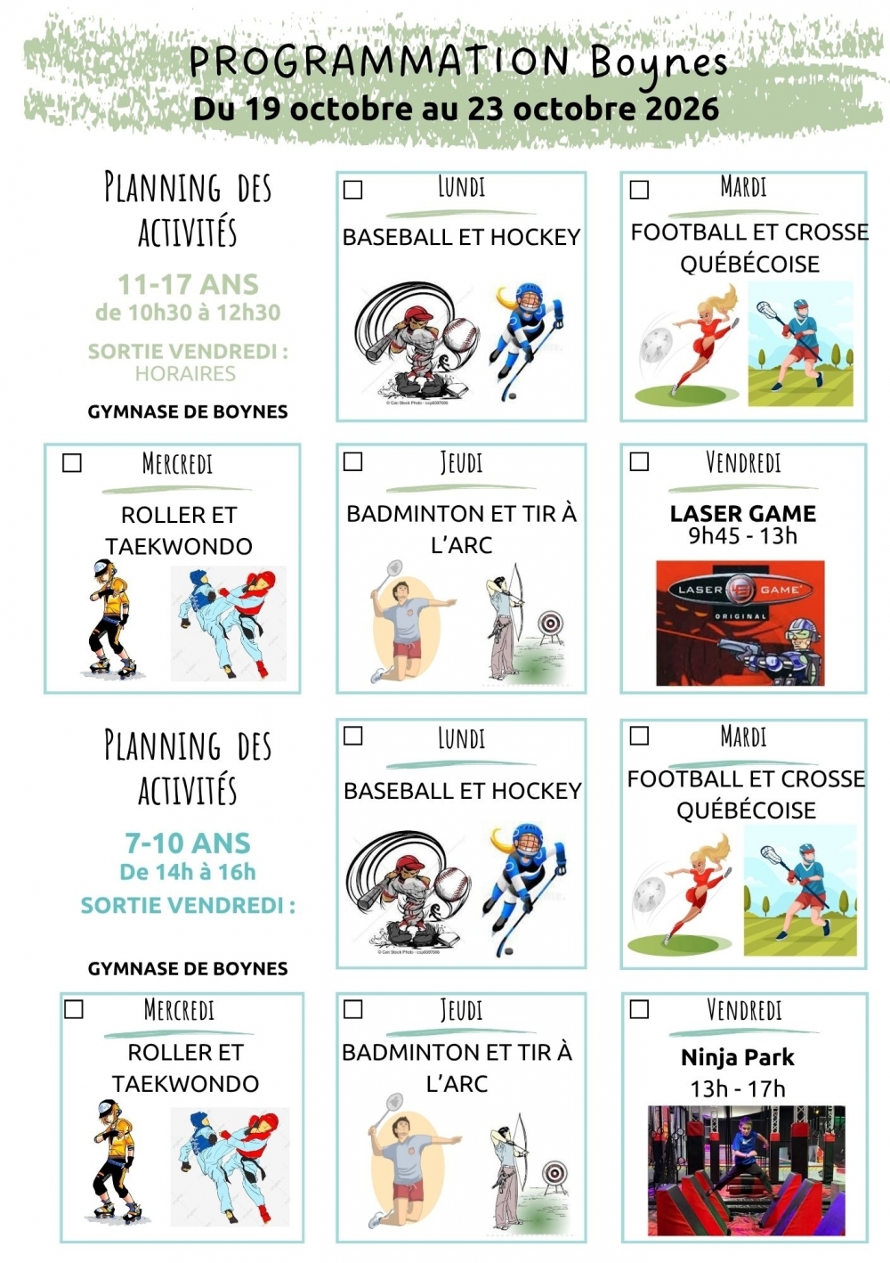 tickets sports vacances automne 2026 - Commune de Boynes